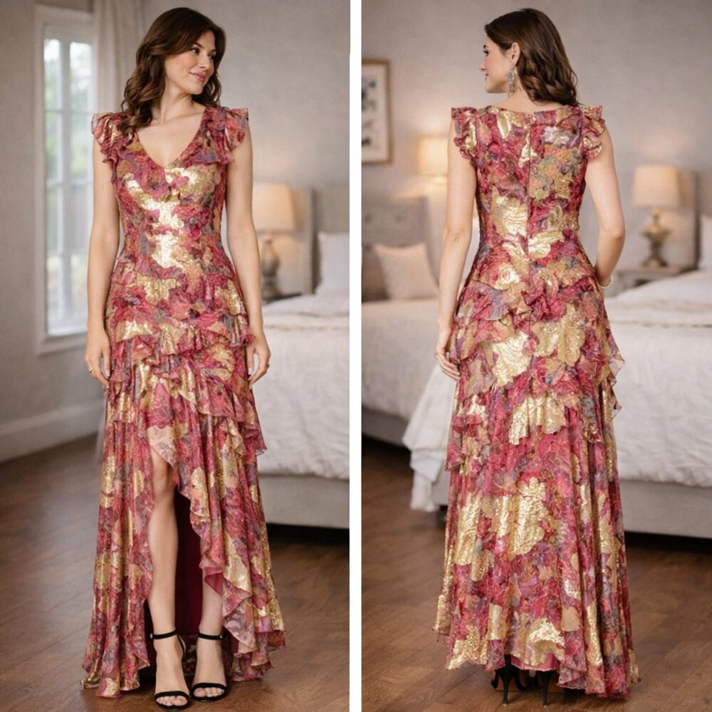 Nwt Nicole Miller Pink Asymmetric High Low Silk Gown $660